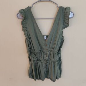 Old Navy Green Sleeveless Ruffled Blouse